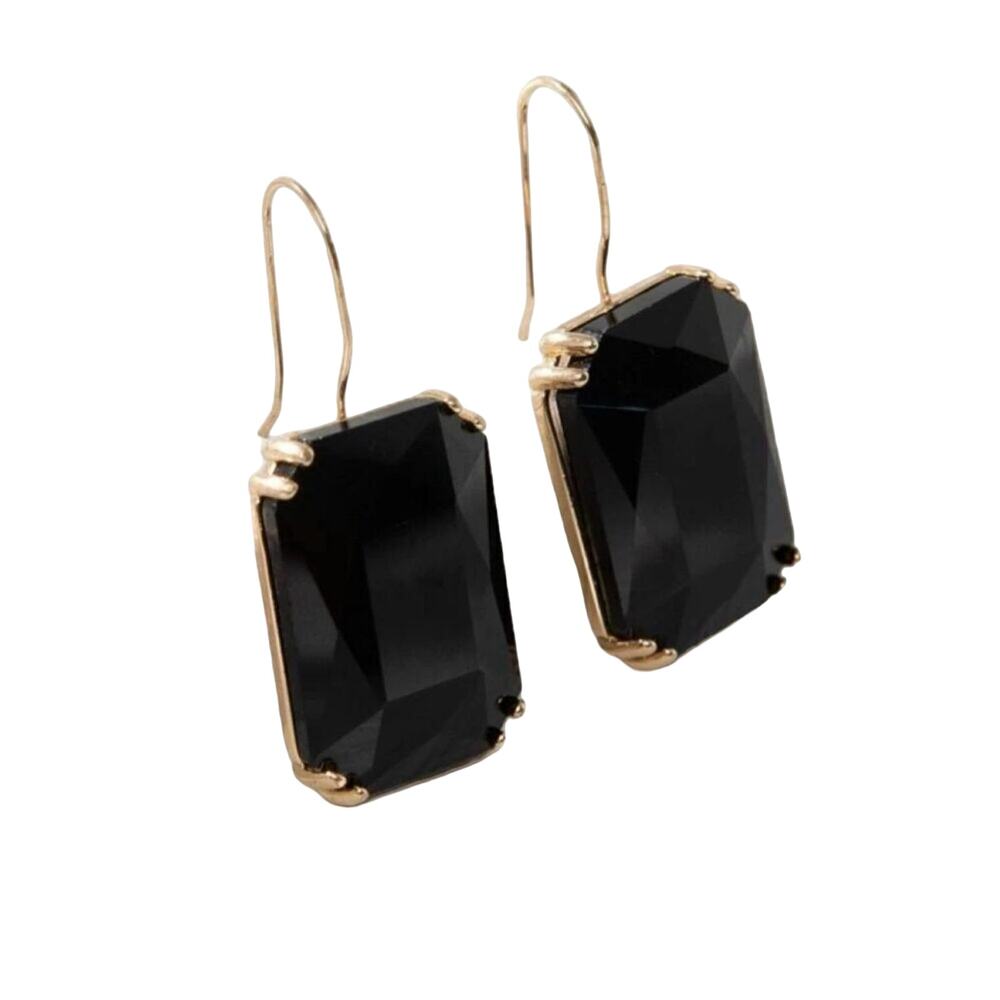 Anthropologie black and gold vintage inspired crystal stone drop earrings - Picture 2 of 2